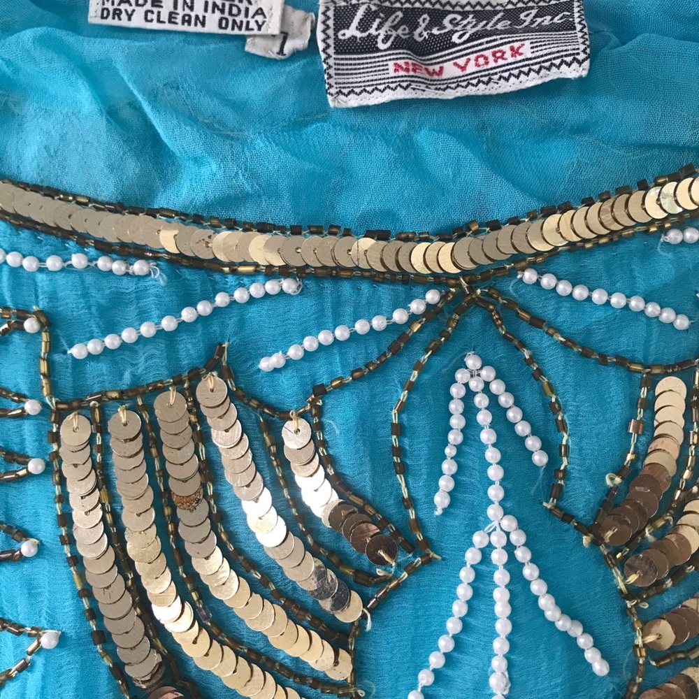 80’s vintage silk chiffon Pearl Beaded Sequin Blouse Top life & style inc - Picture 7 of 13